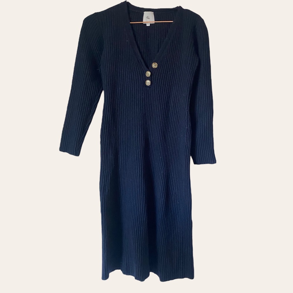 G. Label by Goop Wool Ribbed Midi Dress